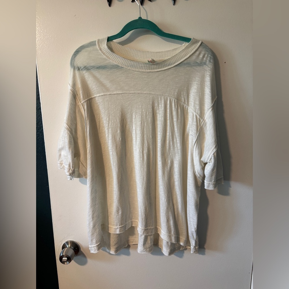 Free People Movement Cream Mid Sleeve Women's Top
